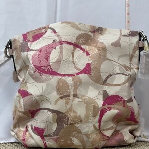 Coach Women's Shoulder Bag - Pink, Brown, and Cream